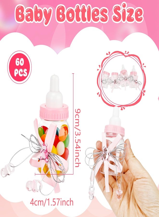 Plukeen 60 Pcs Mini Baby Shower Milk Bottles with Ribbon Funny Bottle Chug Baby Shower Games Plastic Baby Bottles Bulk for Gender Reveal Games Gifts, Pink - Image 2